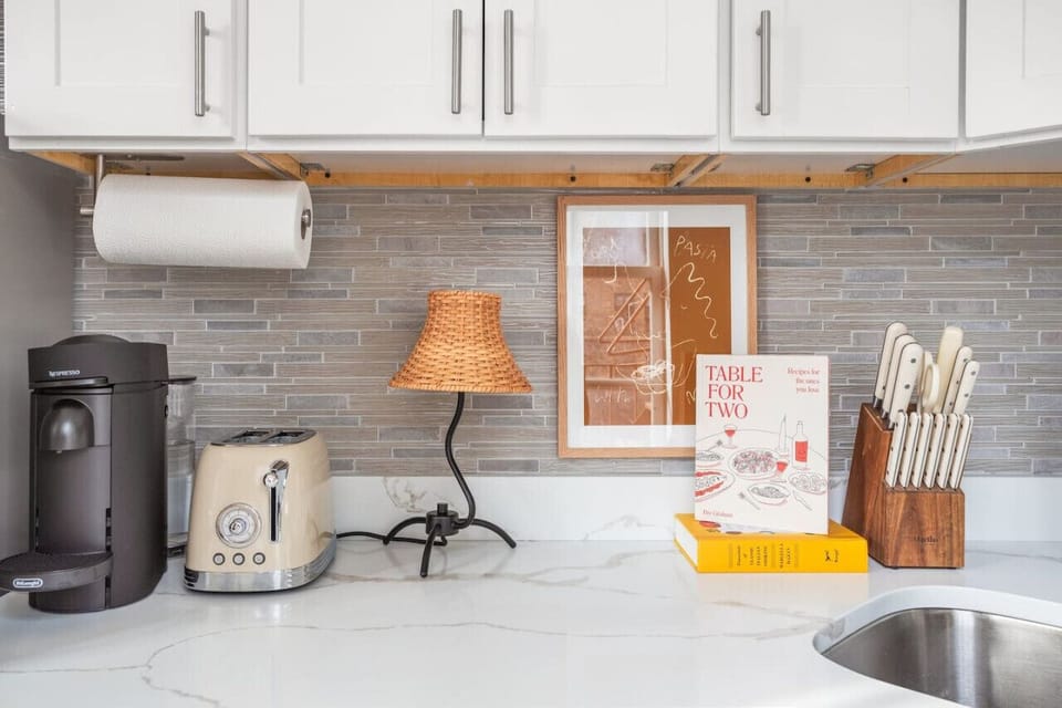 Designer kitchen with cutting-edge appliances and storage