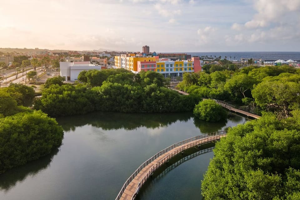 Unwind above lush mangroves with shimmering waterfront views nearby.