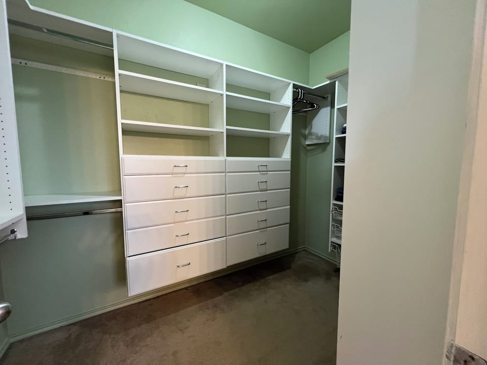 Walk-in closet in master bedroom