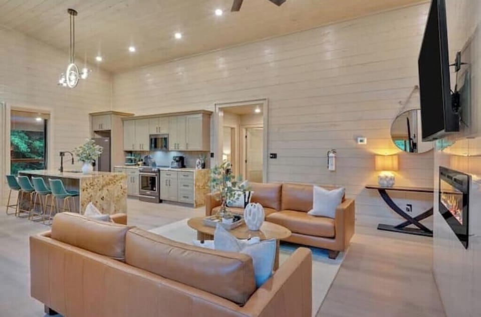 Open concept living room/kitchen area.