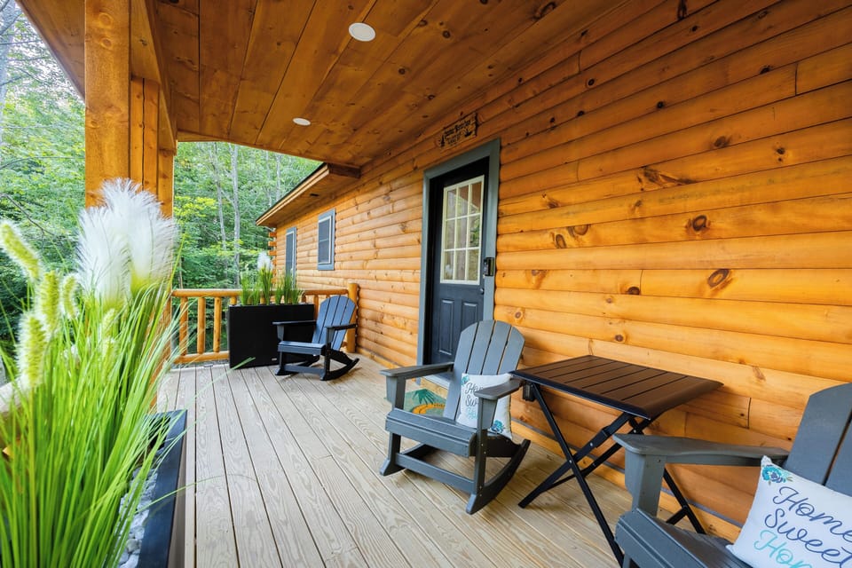 Front Porch with rocking Adirondack chairs!