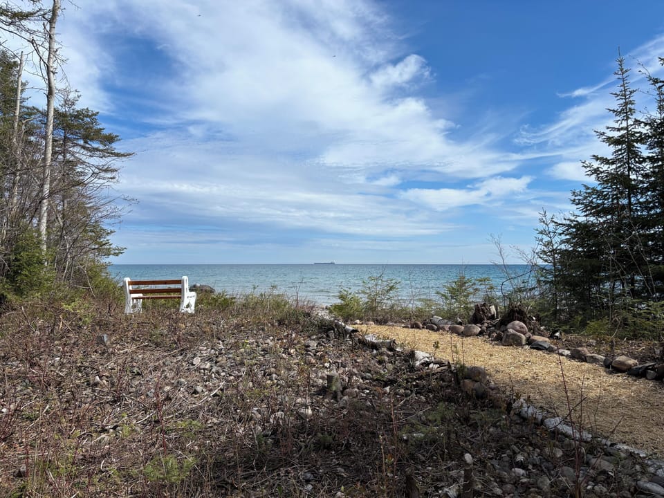 Sit on the private bench and watch freighters go by!