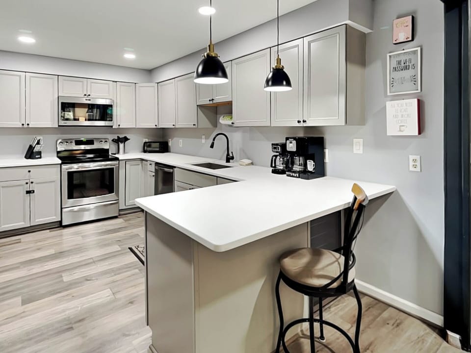 Full Kitchen w. Stainless Steel Appliances + Bar Counter