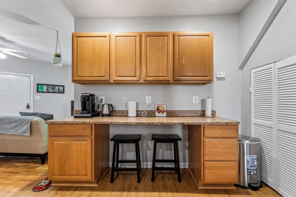 Spacious kitchen with ample storage and natural light.