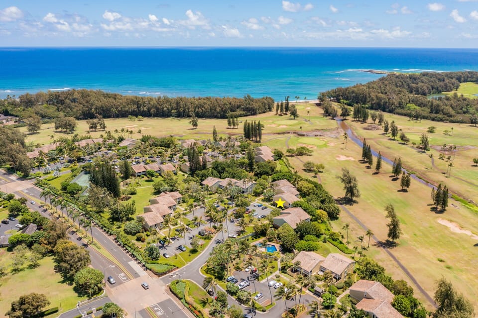 Aerial Shot of Kuilima Estates East - Unit Depicted with a Yellow Star