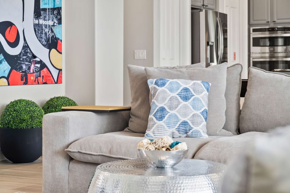 Comfortable seating nooks invite morning coffee and evening chats.
