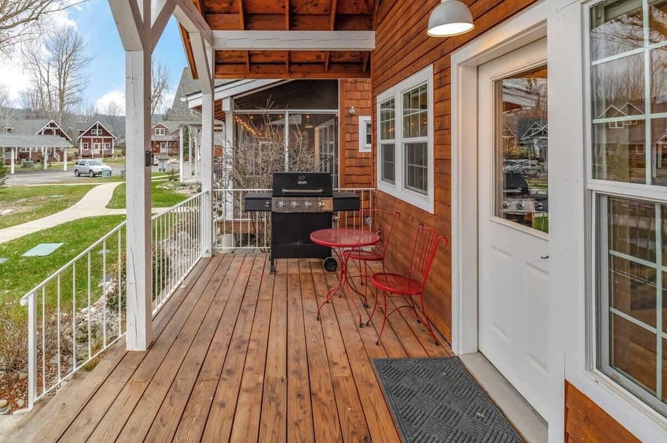 Enjoy a classic BBQ meal on the porch after a day on the lake