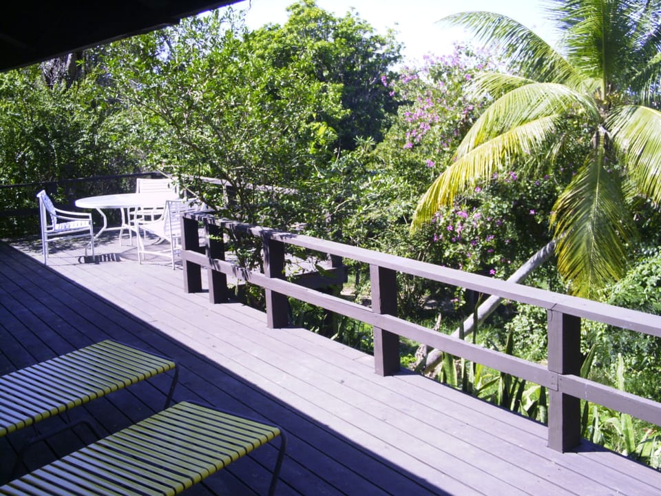 Large private deck/patio with ocean views and lounging area.