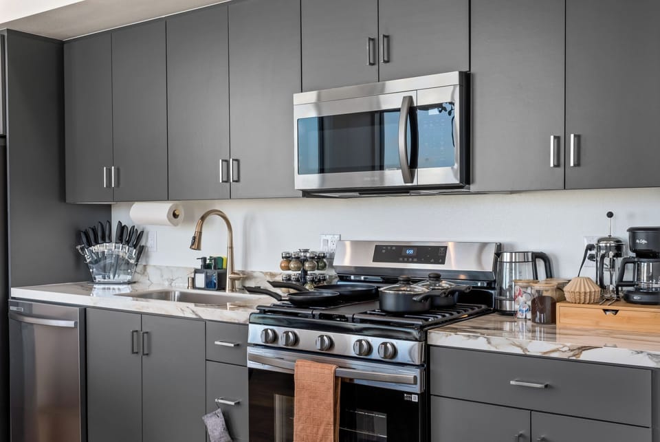 Our kitchen includes everything you need from cookware to wine glasses...
