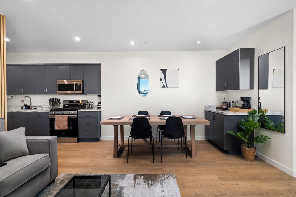 Elegant dining area with seating for six, perfect for intimate dinners.