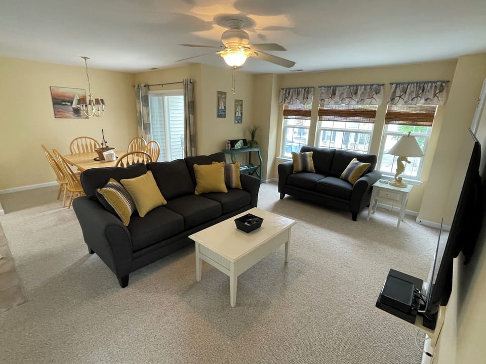 Living room with new couches and smart tv