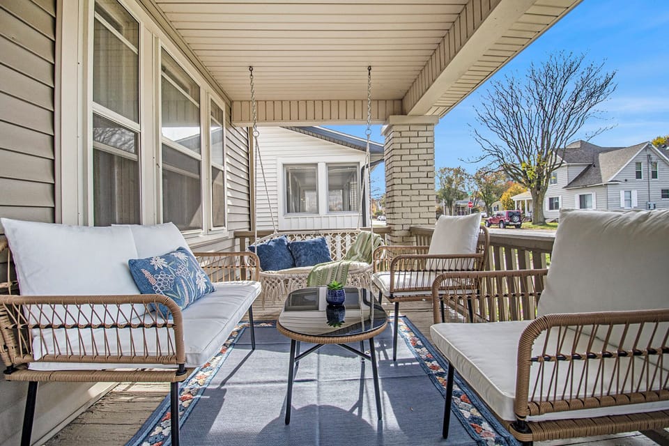 Porch designed for comfort with ample seating