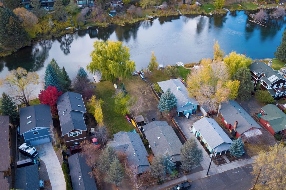 Scenic riverfront views.