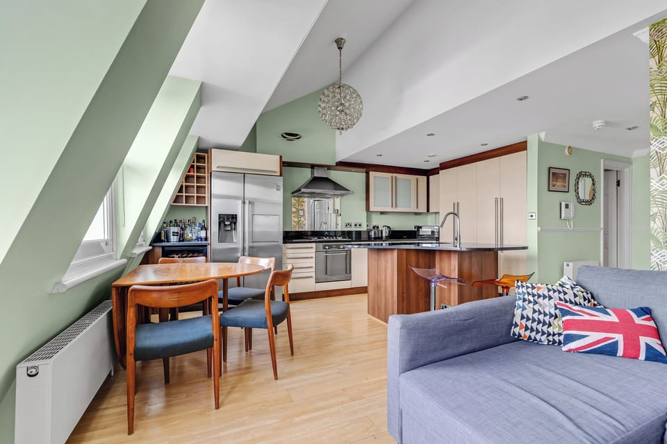 Unique crystal lighting features  and fully stocked kitchen 