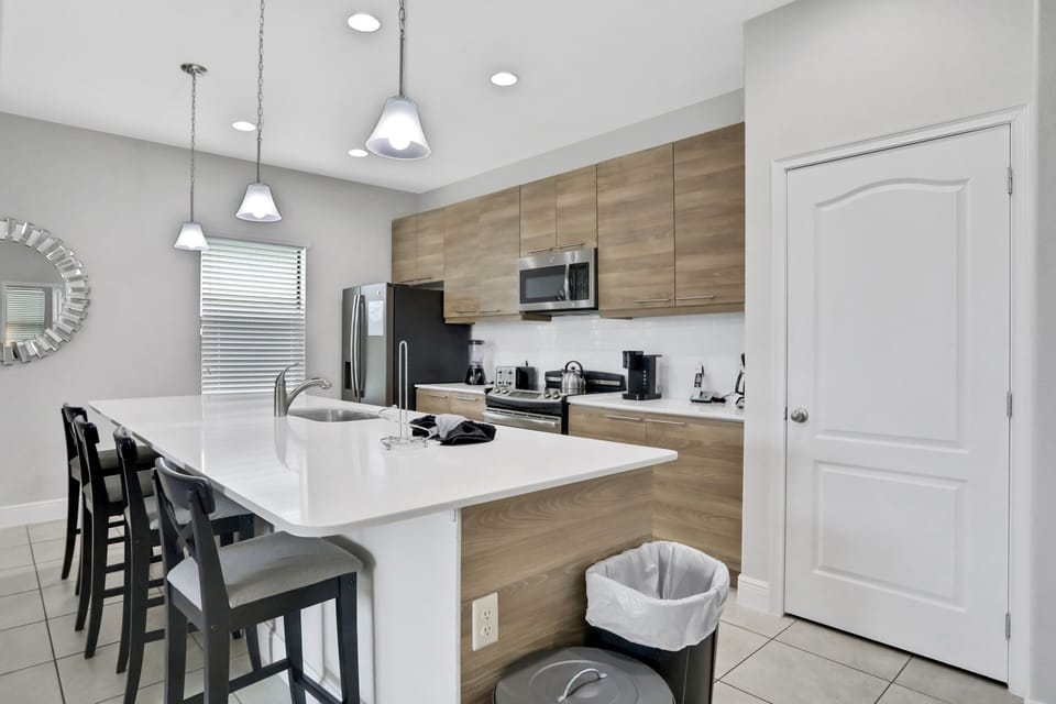 Indoors, Kitchen, Microwave, Refrigerator, Lamp