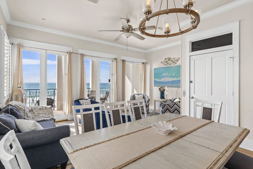 Dining with a VIEW! Seating for 10 in the Dining Room/Kitchen + seating for 4 at the dining table on the covered balcony