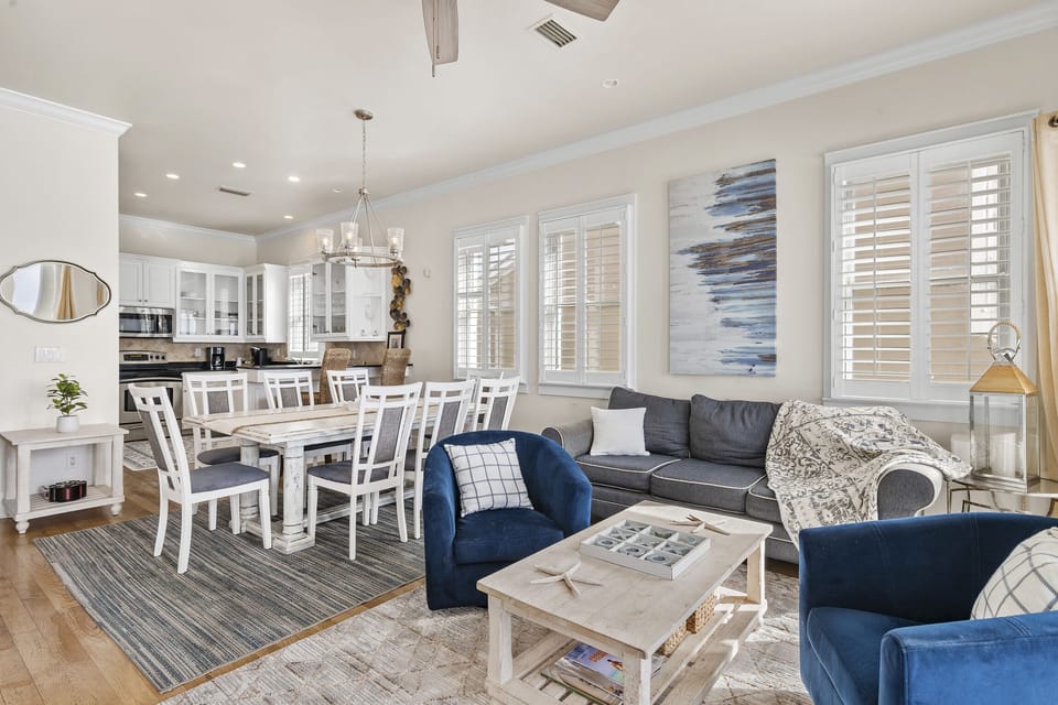 Open Living space on the 2nd Level - Kitchen, Dining, Living Room, and Large balcony with seating/dining space and Gulf and Beach views!
