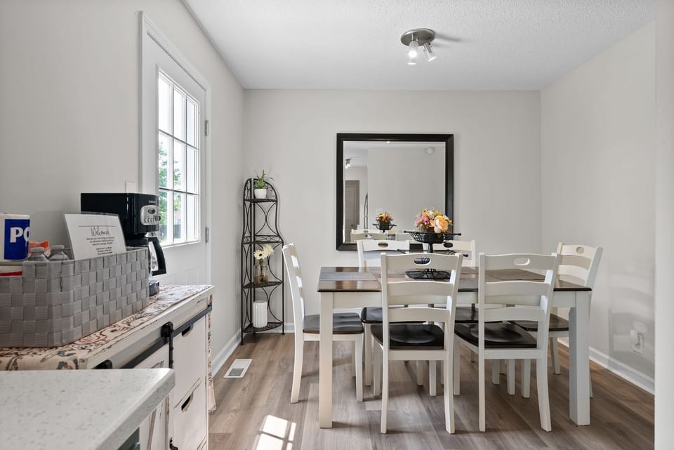 Seating for 6+ enjoy your meals at the large dining table and chairs offered in this perfectly equipped home with high speed wi-fi.