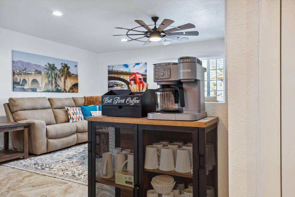 Full coffee bar including Keurig and drip combination.