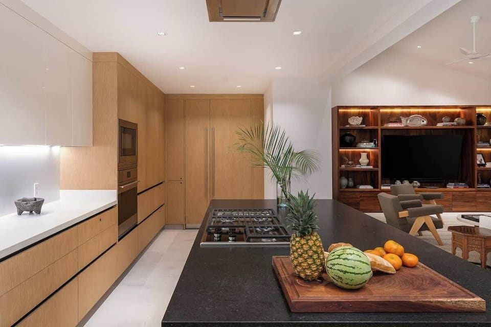 Fully equipped beach house kitchen with modern appliances
