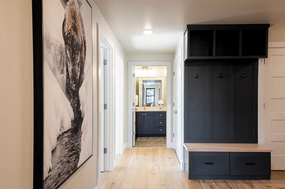 Custom bench with coat hooks and cubbies