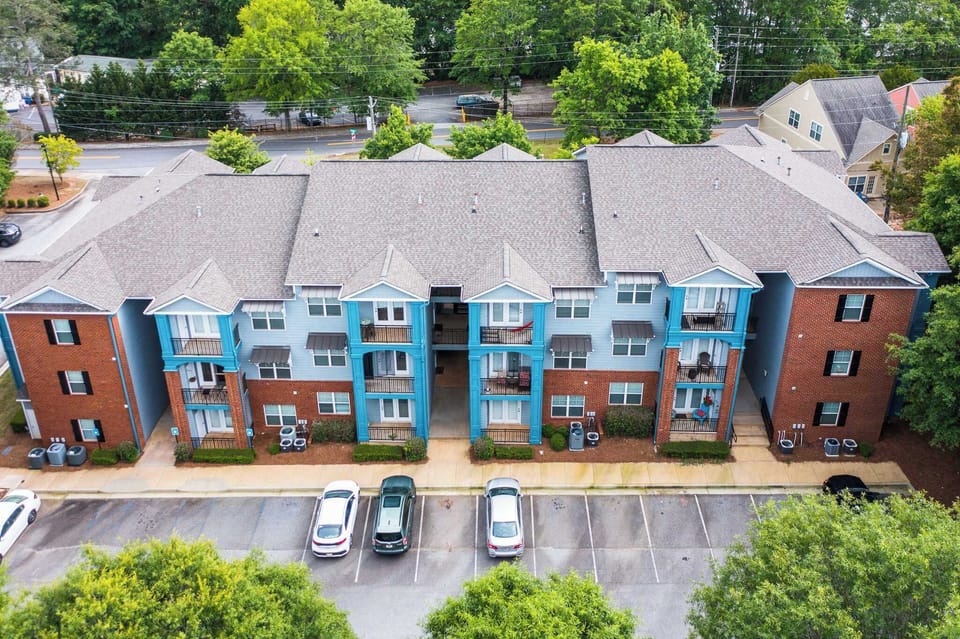 Aerial view of the building