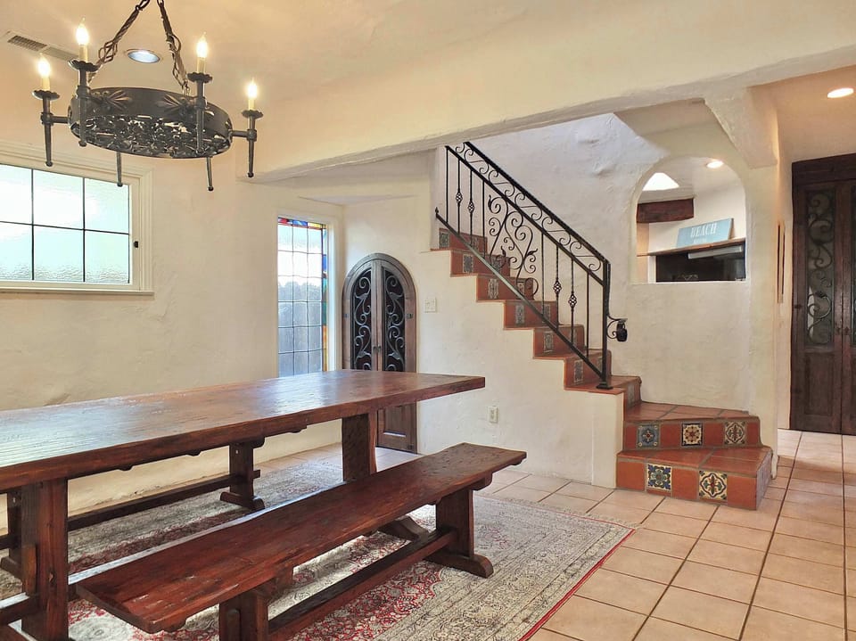 The gorgeous dining room is spacious and offers comfortable seating for 6