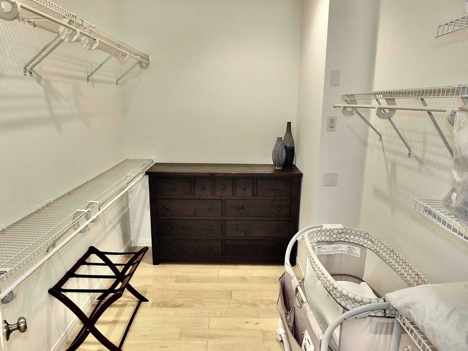 Additional closet storage is available