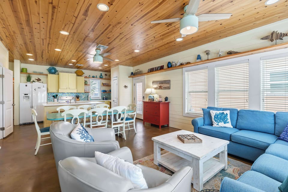 Spacious ground floor open kitchen, dining and living room with smart TV