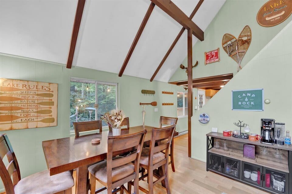 Rustic Dining Area with Wood Table and Cabin Decor