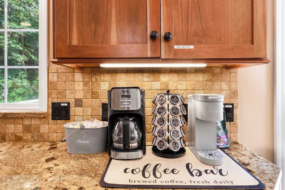 Start your mornings at the coffee bar, equipped with a selection of brews to energize your day.