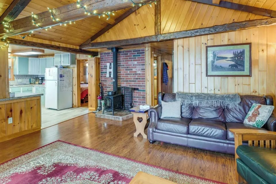living room with woodstove