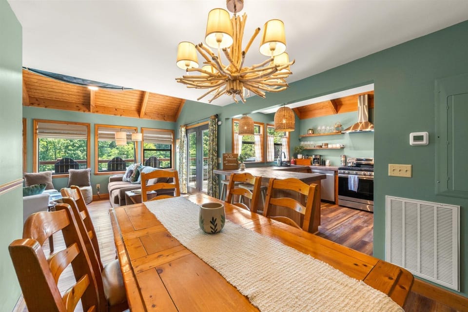 Dining room, living room and kitchen