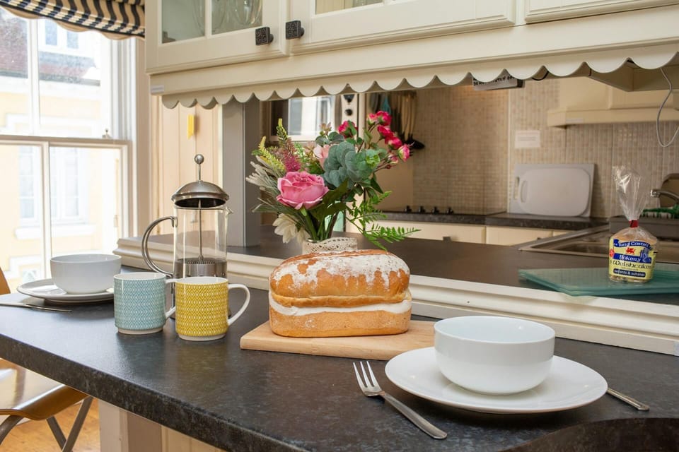Breakfast bar laid for breakfast
