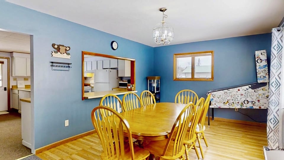 Kitchen pass through makes serving meals easy.