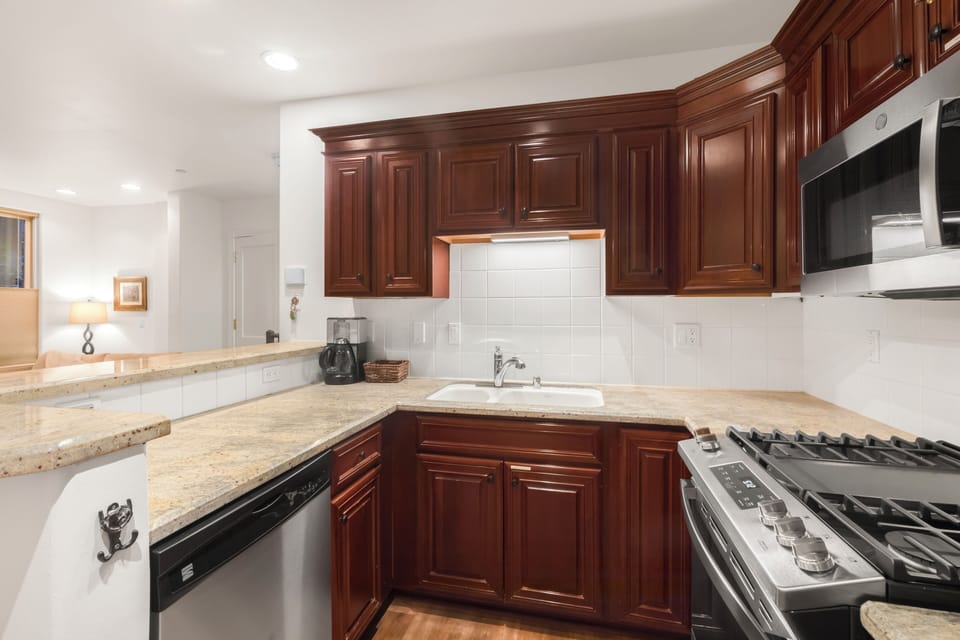 An open galley kitchen is perfect for entertaining.