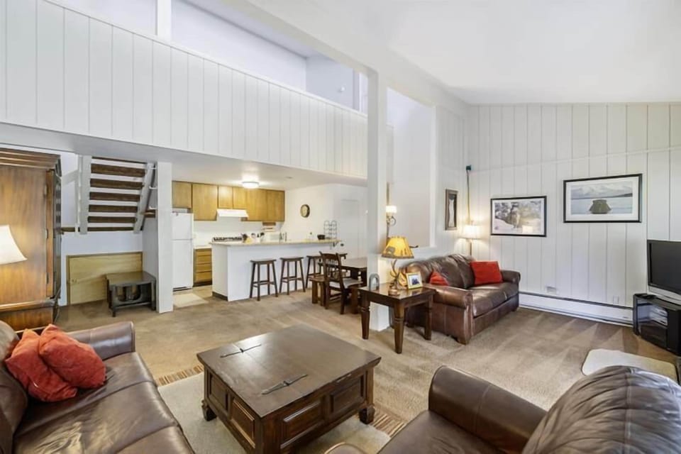 A view of the kitchen from the living area