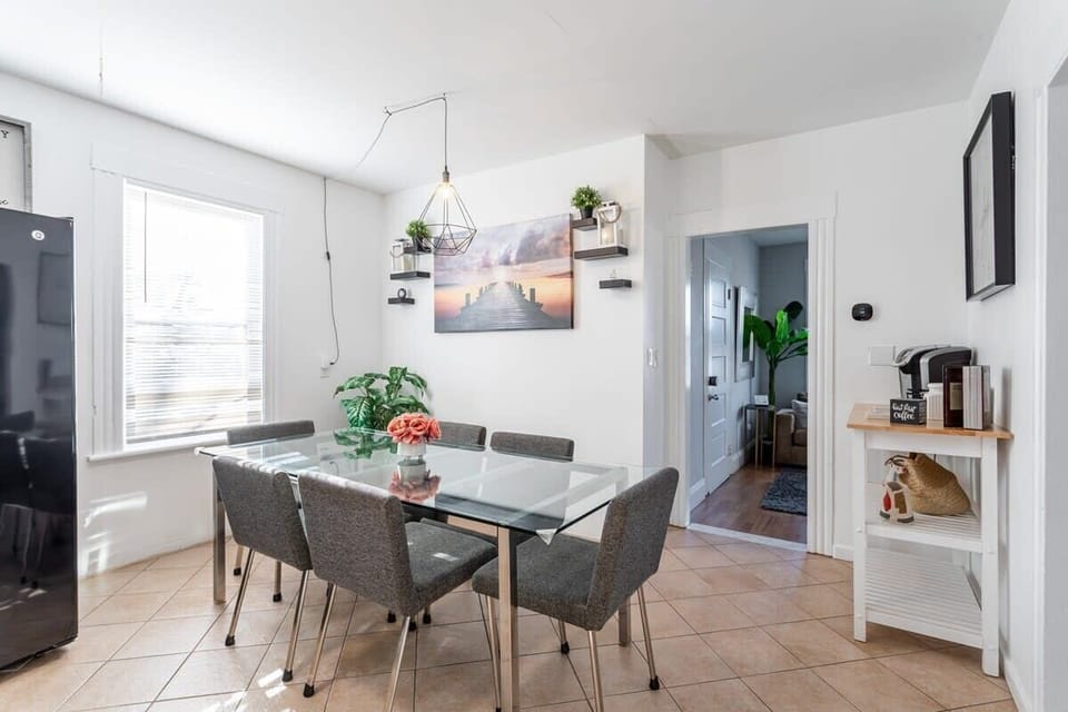 Elegant dining room with a spacious table for family meals.
