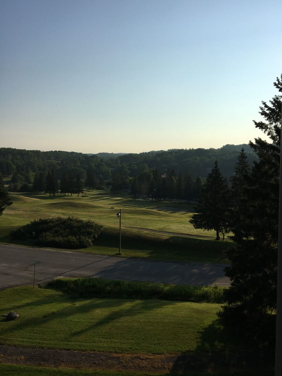 Balcony view overlooking the Muskoka landscape. 