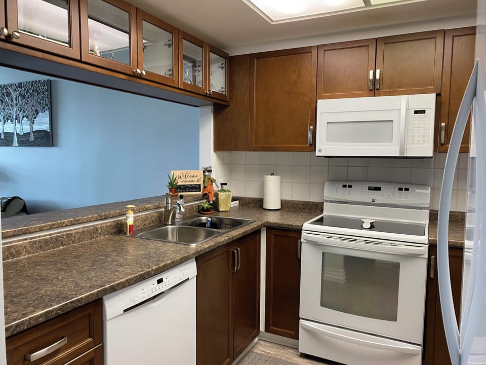 Cook and dine with ease in our fully equipped kitchen with everything you need.