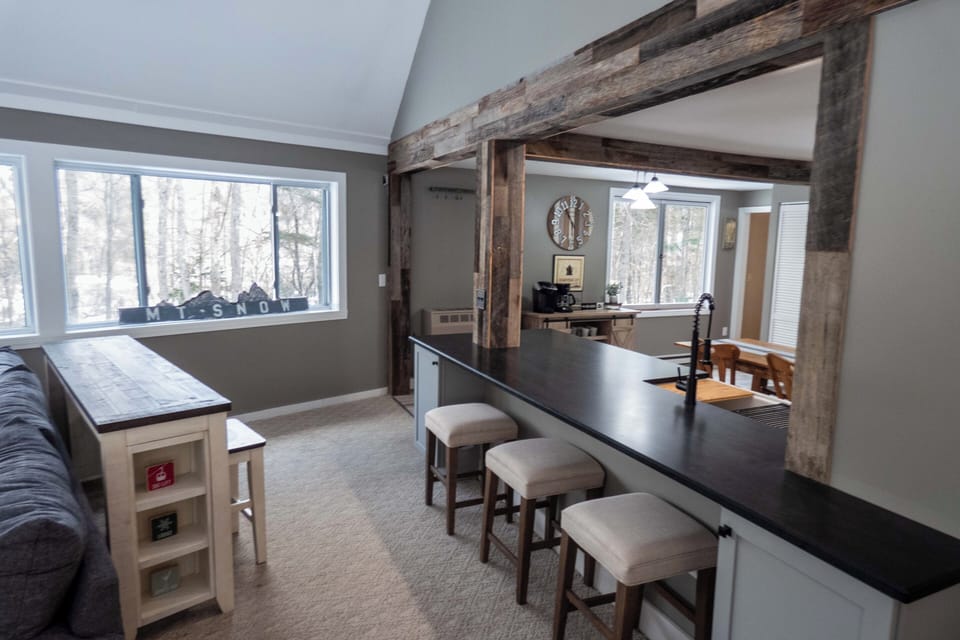 Plenty of seating near the kitchen so large groups can eat together.