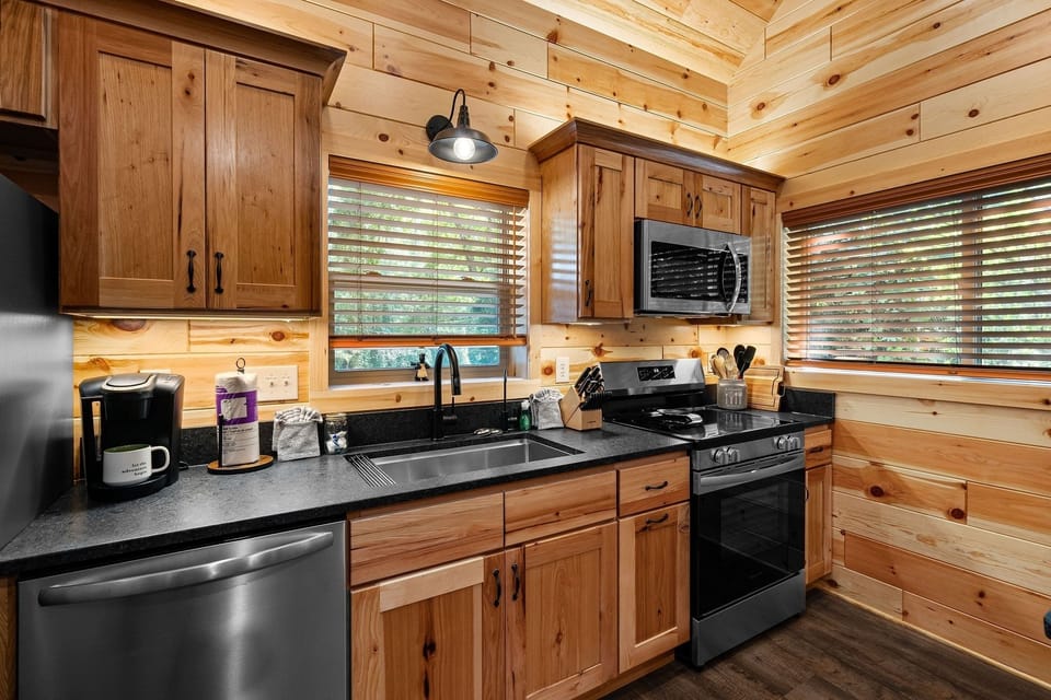 Indoors, Kitchen, Hardwood, Stained Wood, Sink