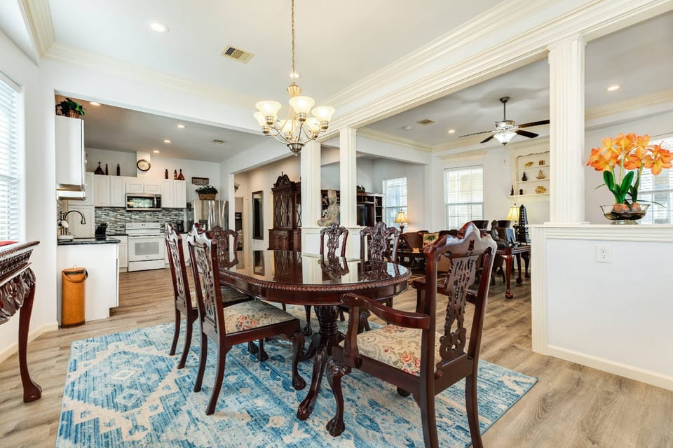 Open kitchen and dining area