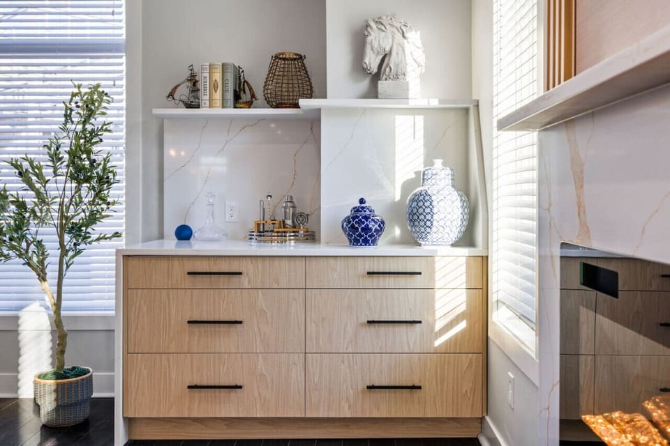 Stylish built-ins for storage, display, and a polished look