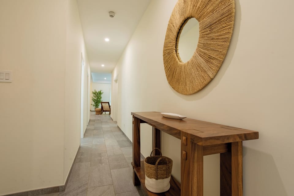 This illuminated hallway creates a welcoming atmosphere.
