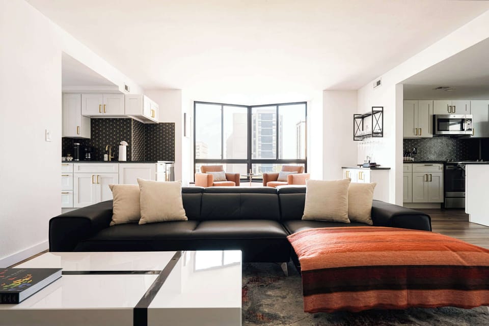 Living area and large bay window