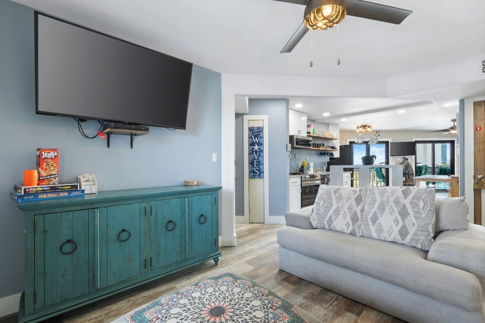 Living room with large flat-screen TV