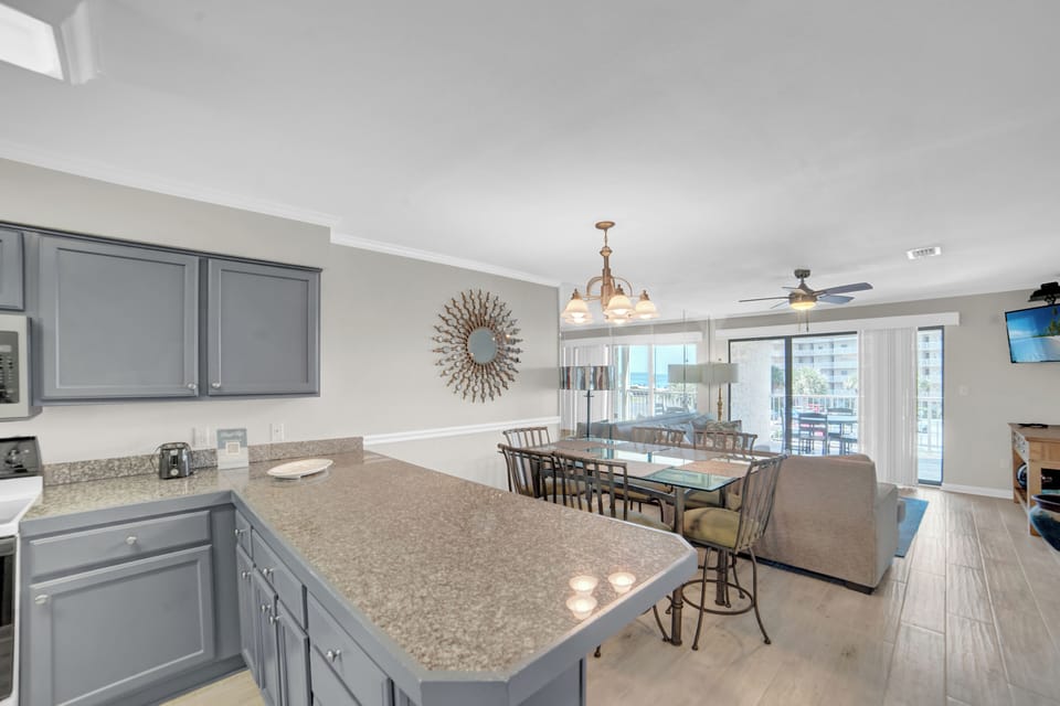 Living, kitchen and dining area