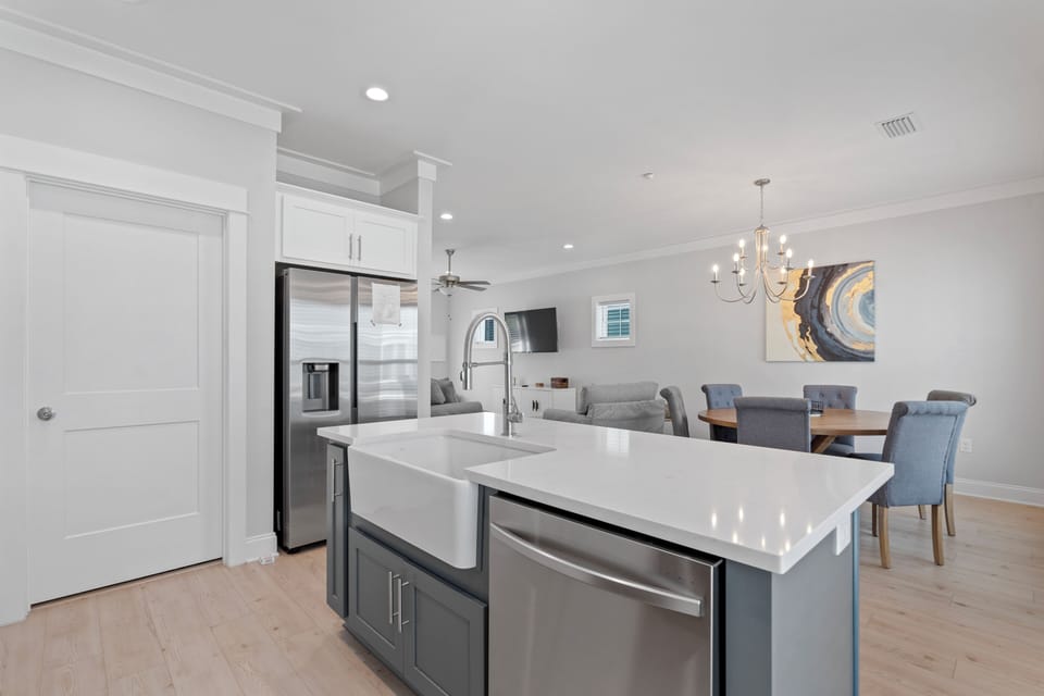 Kitchen overlooking the dining and living areas