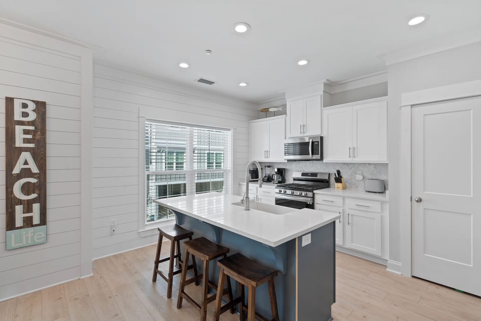 Kitchen island with seating for three